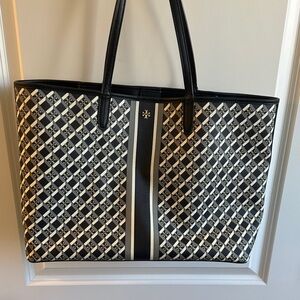 Tory Burch Checkered Black and Cream Tote